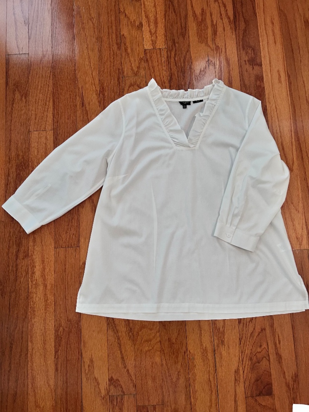 Talbots White Ruffle-Neck Non-Iron Popover Tunic, Size 14W